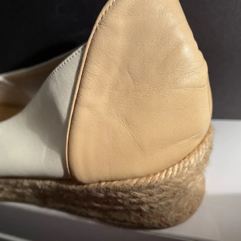 Shoe Strings Espadrilles White and Cream Leather Size 7.5 New